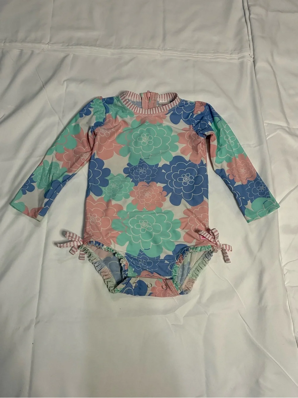 RuffleButts Girls 2T Floral Long Sleeve One Piece Swimsuit Rash Guard